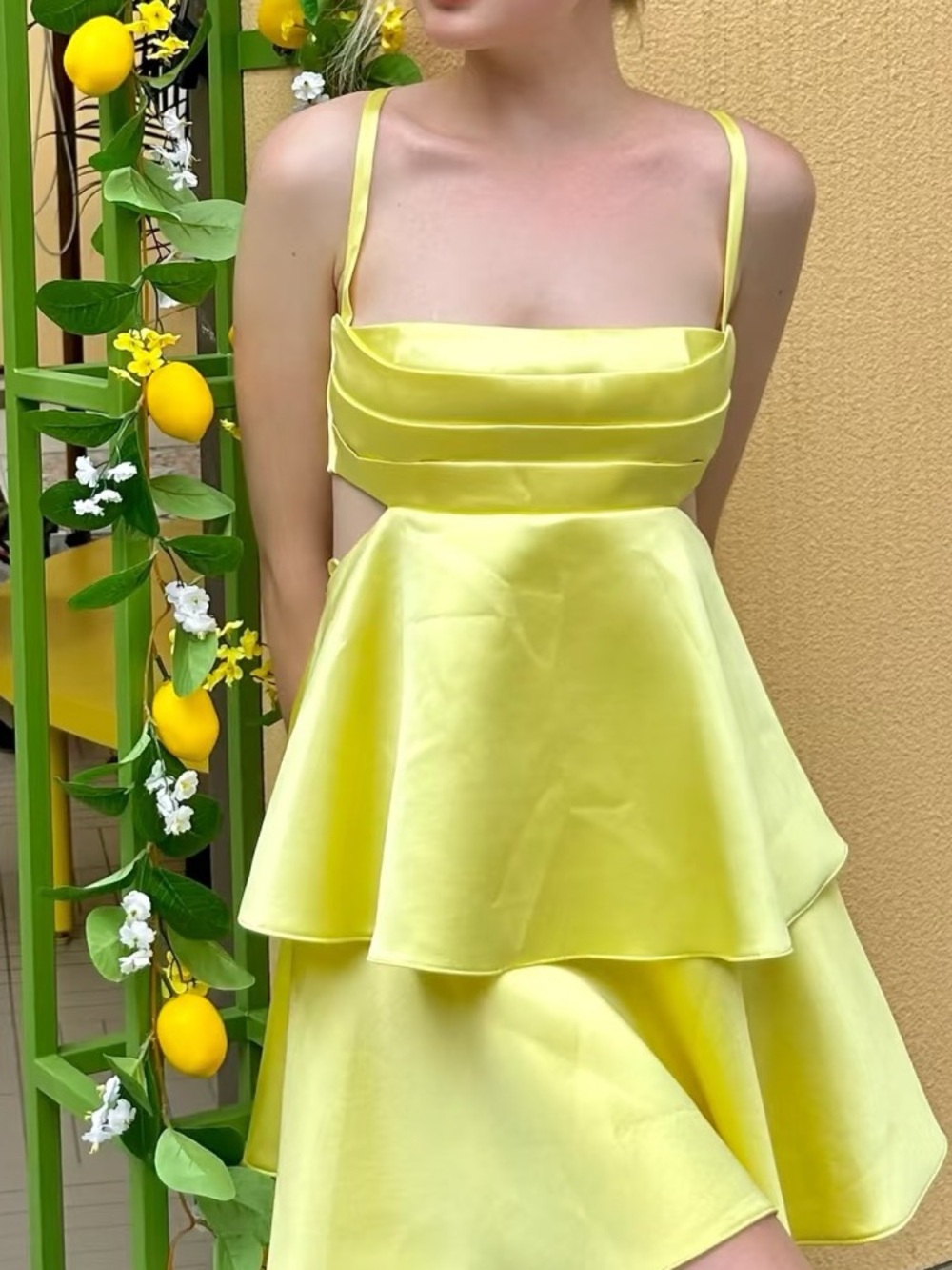 Zara Lemon Yellow Satin Mini Dress